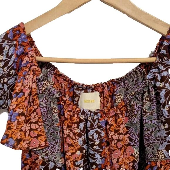 Anthropologie Mauve Chiffon Off The Shoulder Floral Blouse Top Women’s XS - Picture 6 of 8